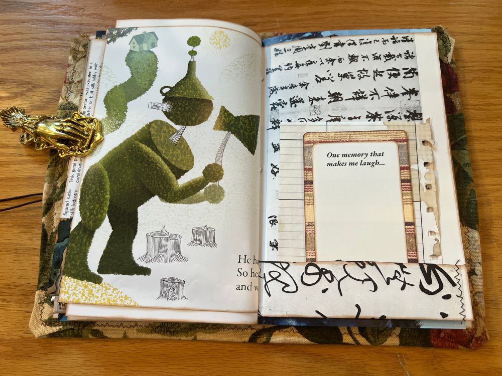Open page spread of junk journal
