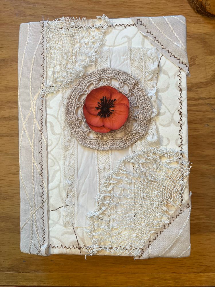 White junk journal cover with red flower