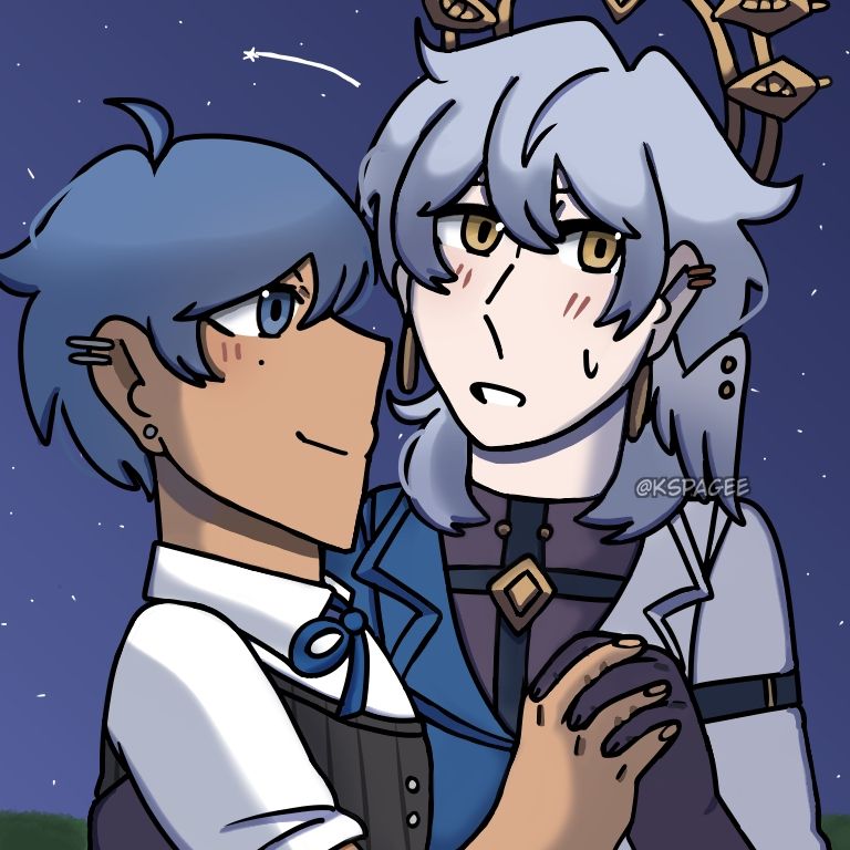 Half body of Alab and Sunday in a night sky.