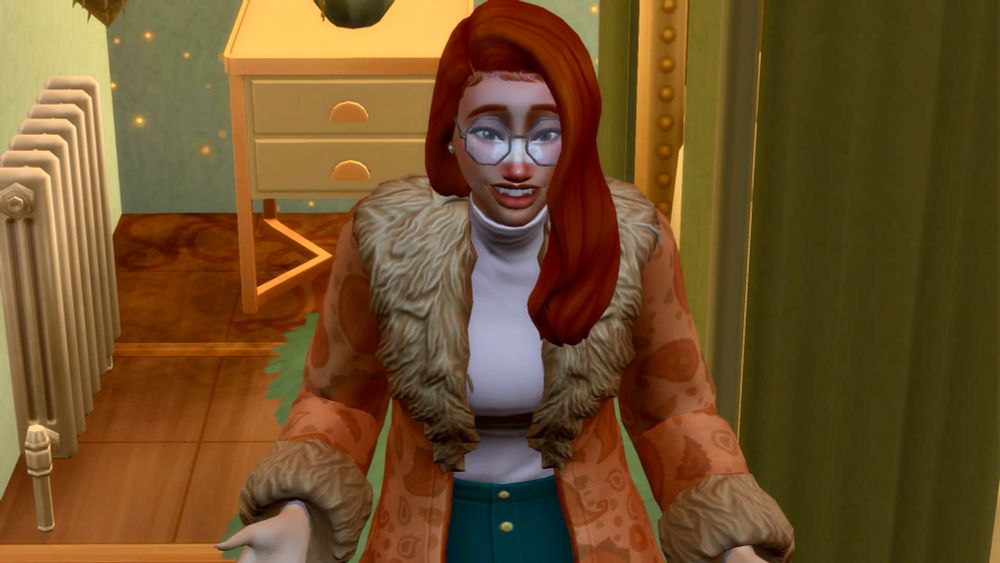 My sim oaklynn in her room 