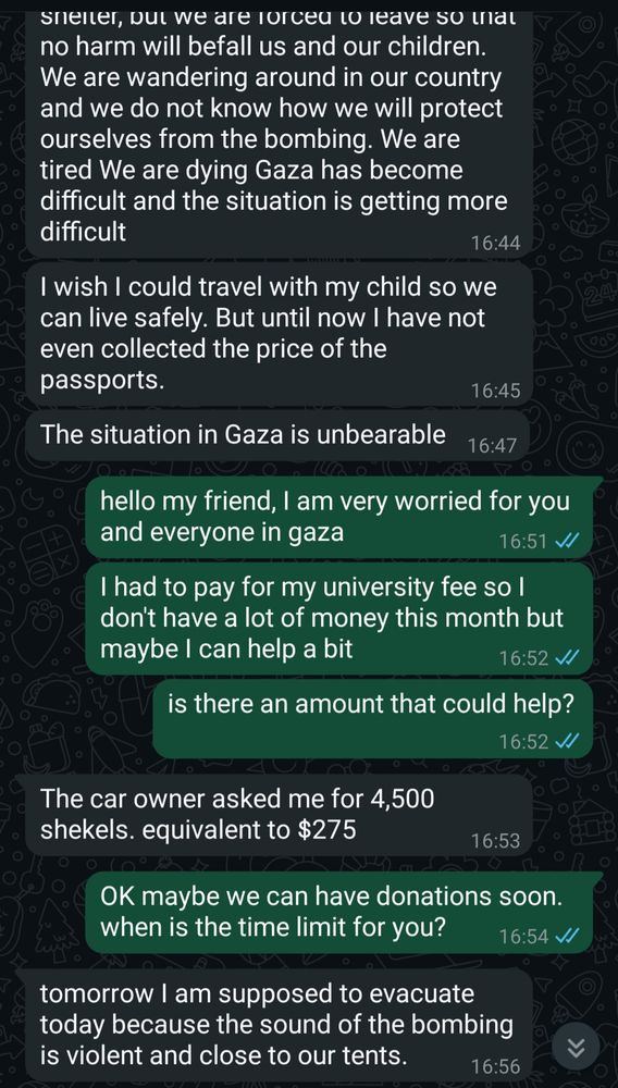 messages from Sami telling me he needs $275 to evacuate in car