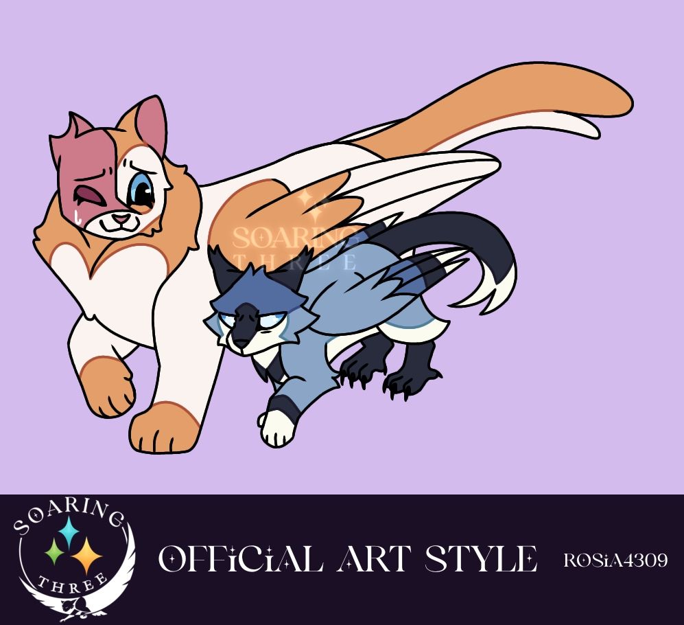 Digital illustration featuring Brightheart, a white-and-orange molly cat with massive facial scarring, and Jaypaw, a small, blind blue tom cat. Brightheart is looking nervously down at Jaypaw, smiling encouragingly, but Jaypaw is walking away, irritated.