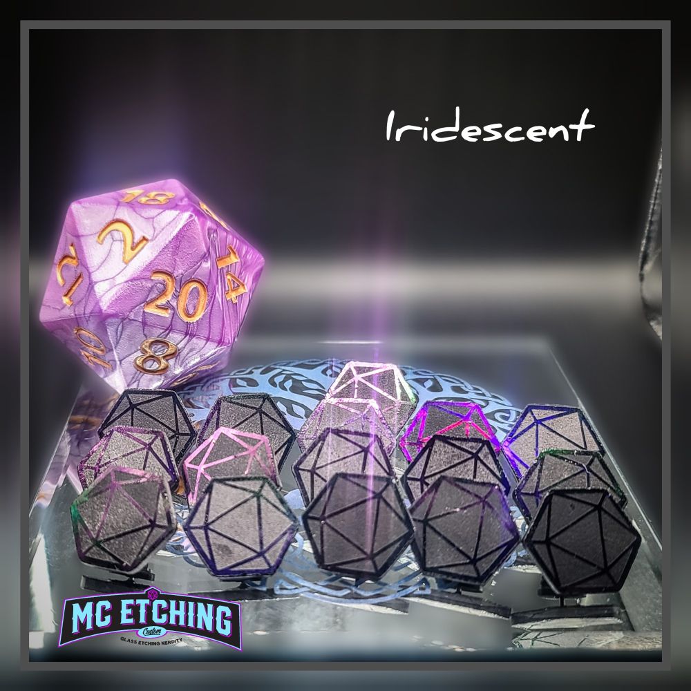 10 iridescent stained glass d20 dice pins