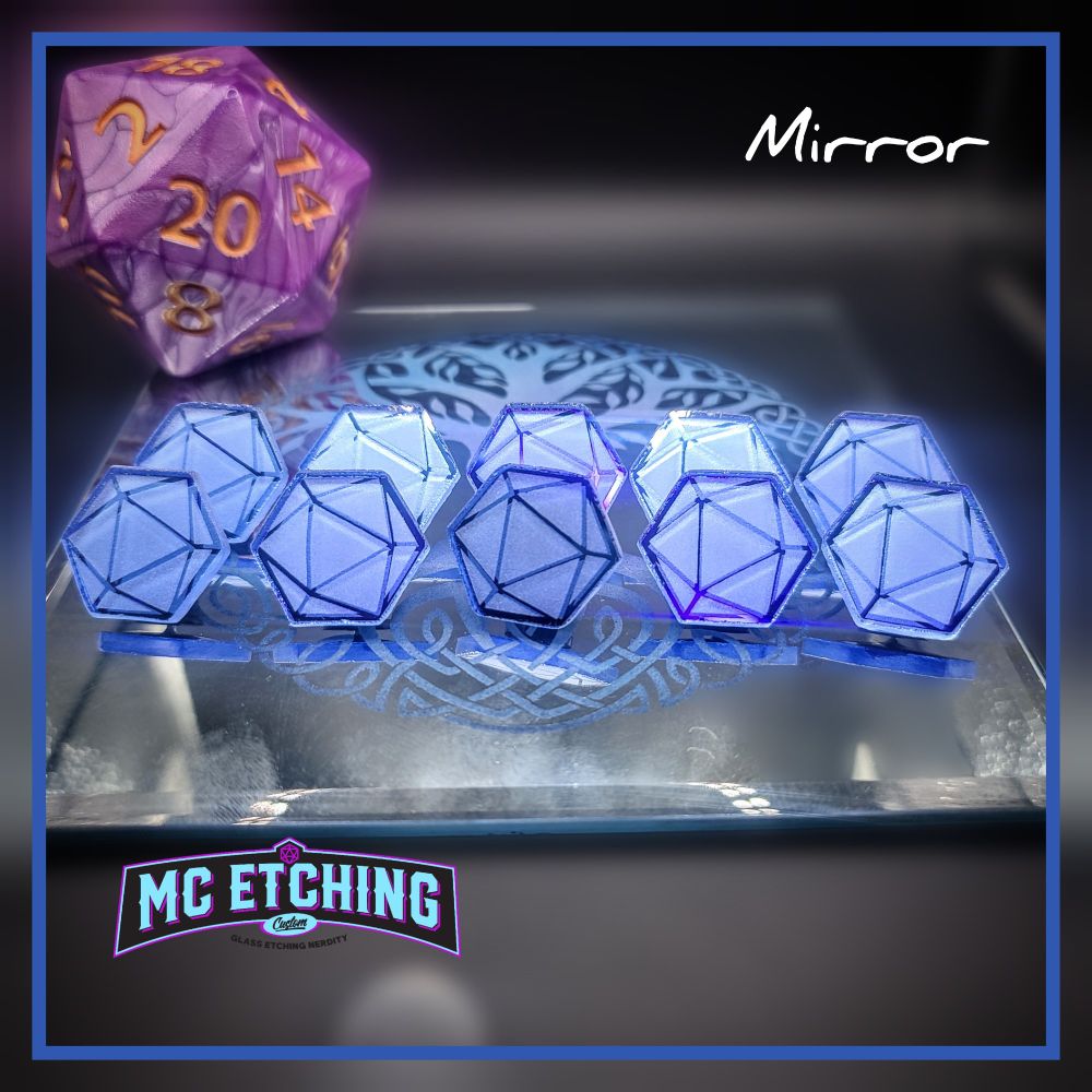 10 etched mirror d20 dice pins
