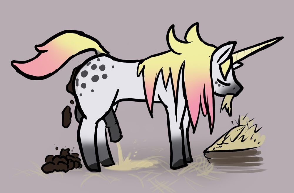 furry drawing of a unicorn taking a shit and peeing