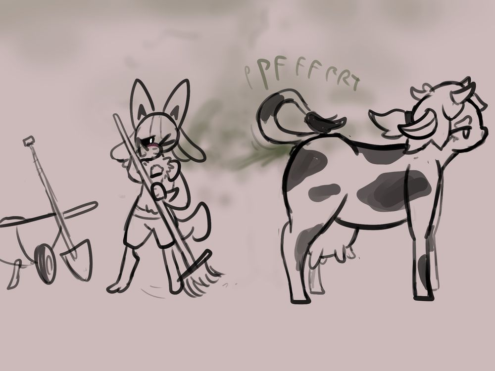 lucario getting farted on by a cow