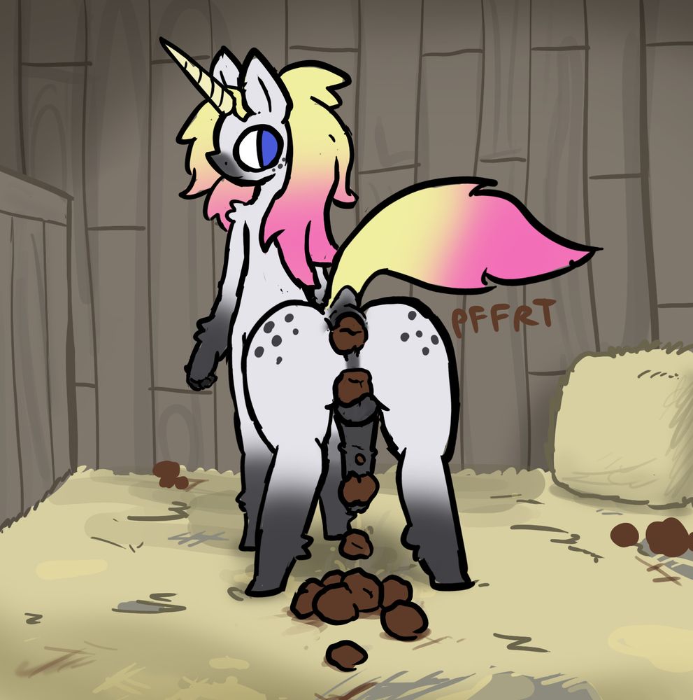 unicorn taur taking a dump in a stable