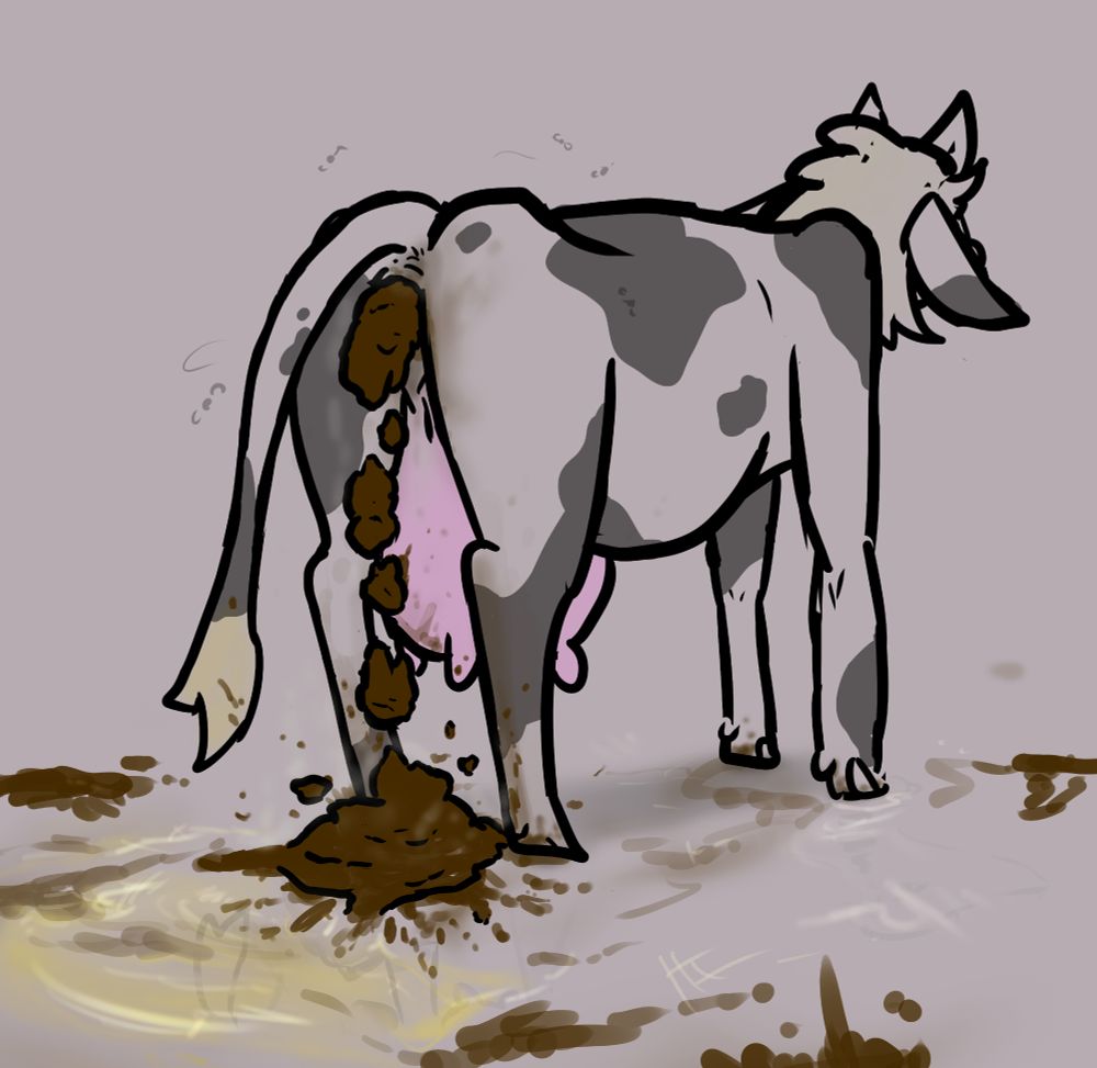 furry art of a cow taking a dump on the ground
