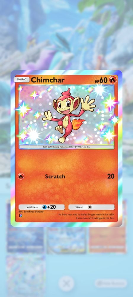 Shiny Chimchar 1 Shiny Star from Pokémon TCG Pocket Secluded Springs Booster.
