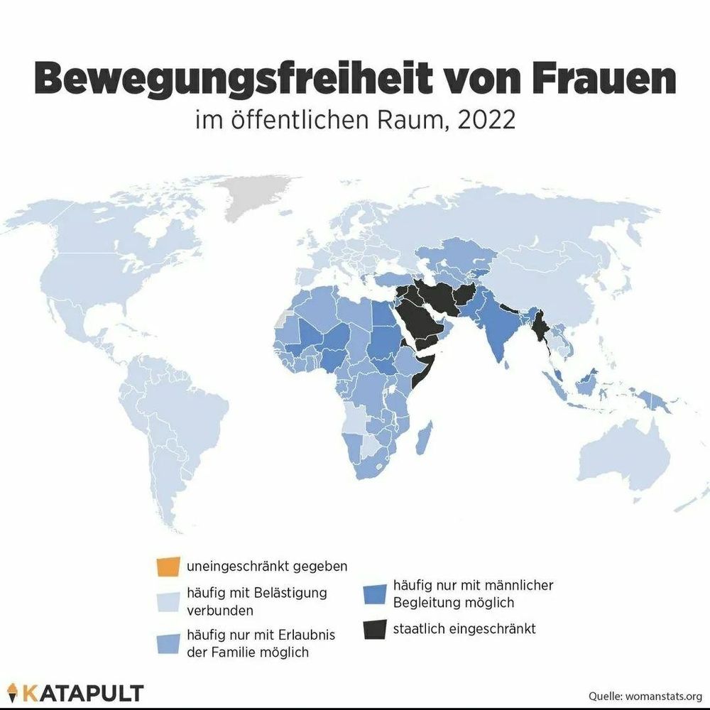 Grafik die zeigt, dass sich Frauen nirgendwo auf der Welt uneingeschränkt bewegen können, ohne Angst vor Männern zu haben.