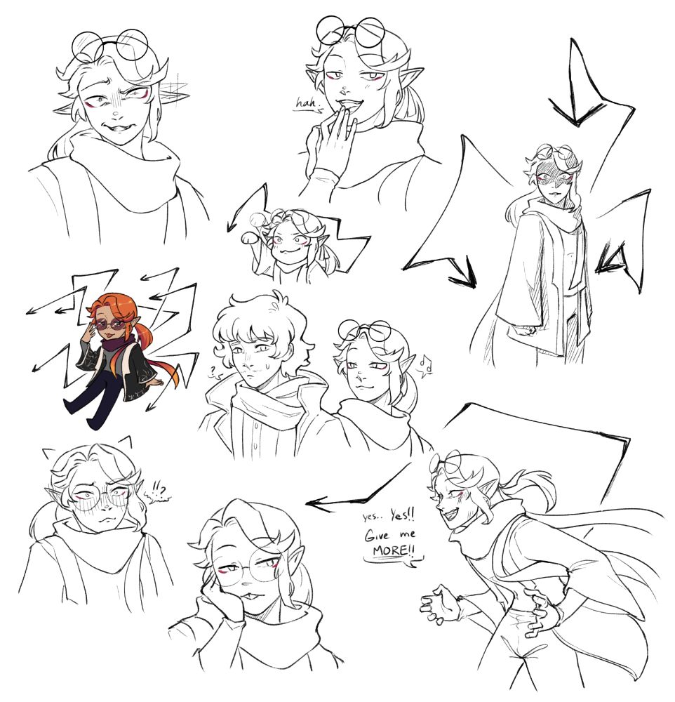 A collection of doodles of my Dungeons and Dragons sorcerer, Dusk