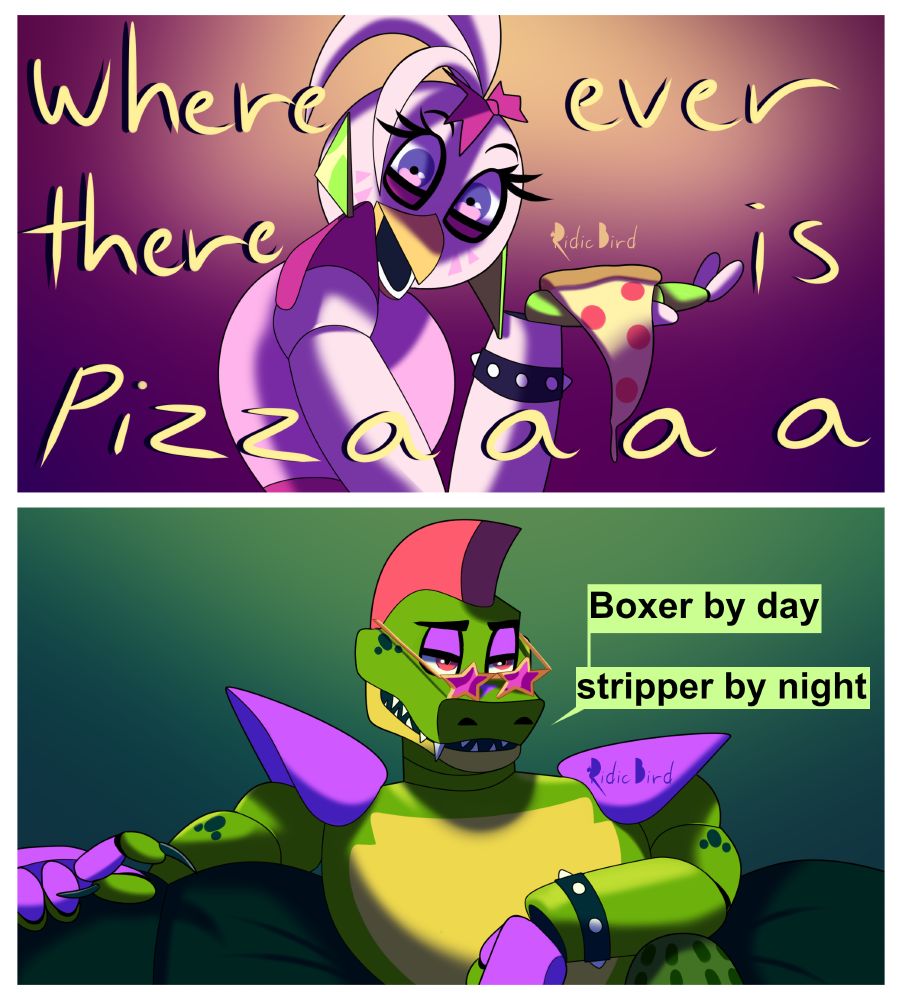 Glamrock Chica would like to work where ever there is Pizza. Monty Gator would like to be a boxer by day and a stripper by night.