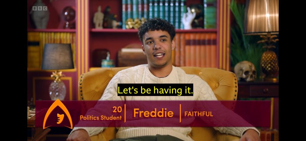 Freddie with subtitles ‘let’s be having it’ 