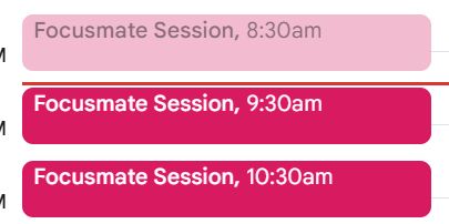 Calendar screengrab showing 3 focusmate slots