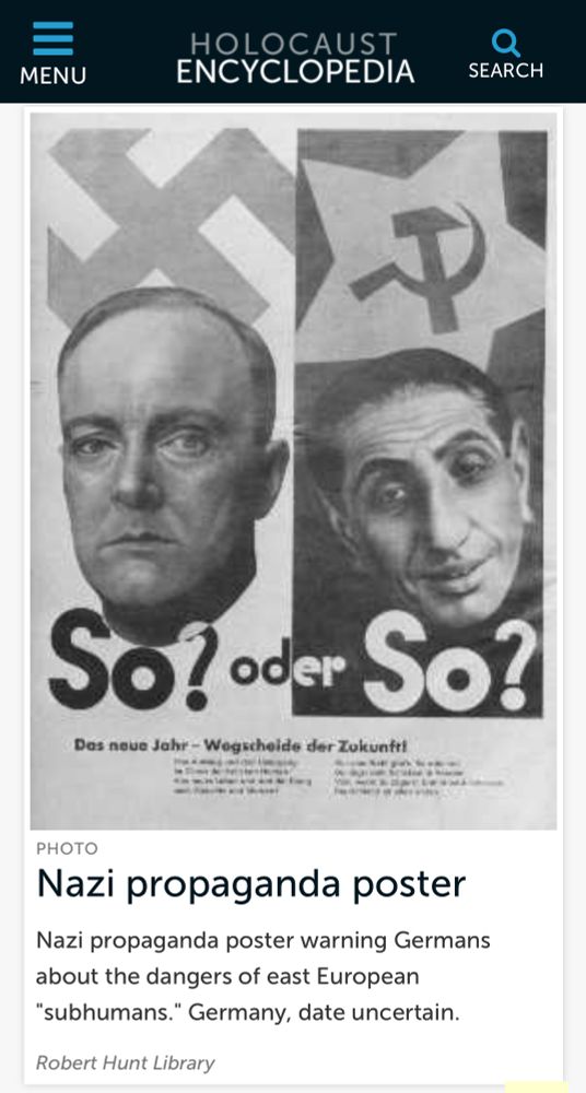 Nazi poster warning Germans about the dangers of east European “subhumans”. Racist imagery comparing white Germans to the “subhumans”