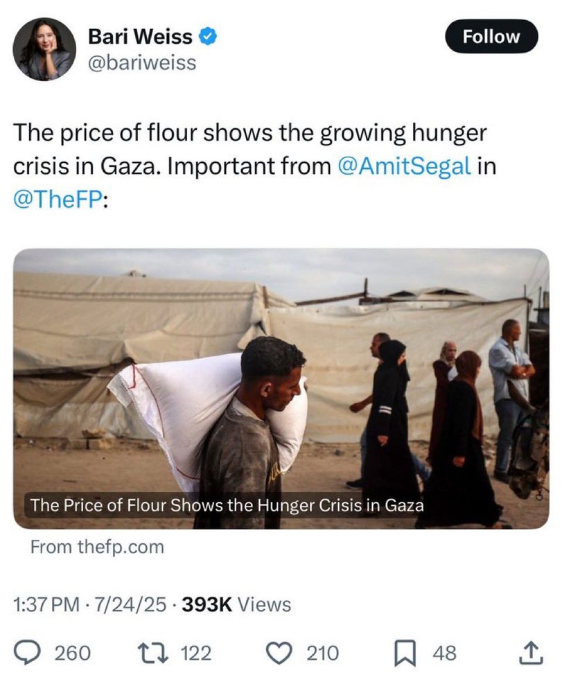 @bariweiss “the price of flour shows the growing hunger crisis in Gaza. Important from @amitsegel in @FP”