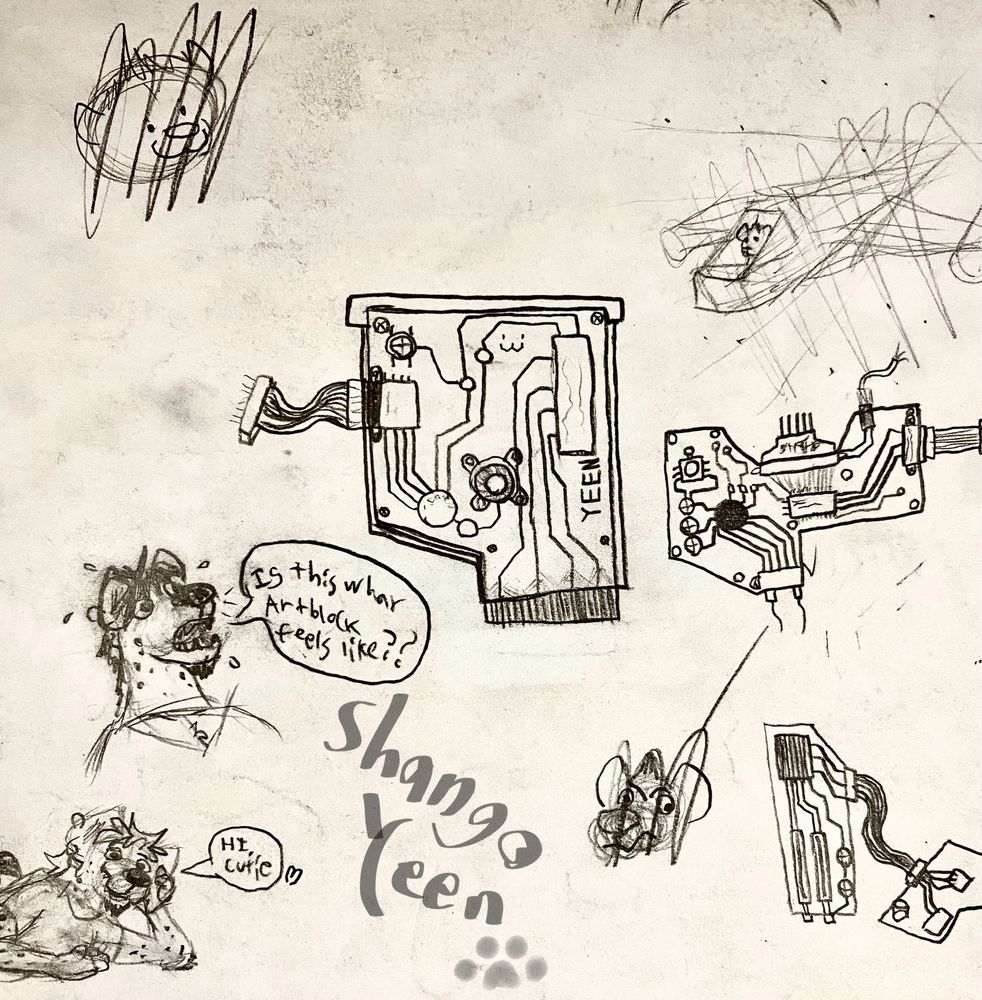Random doodles and stuff like circuitboards and cute hyenas
