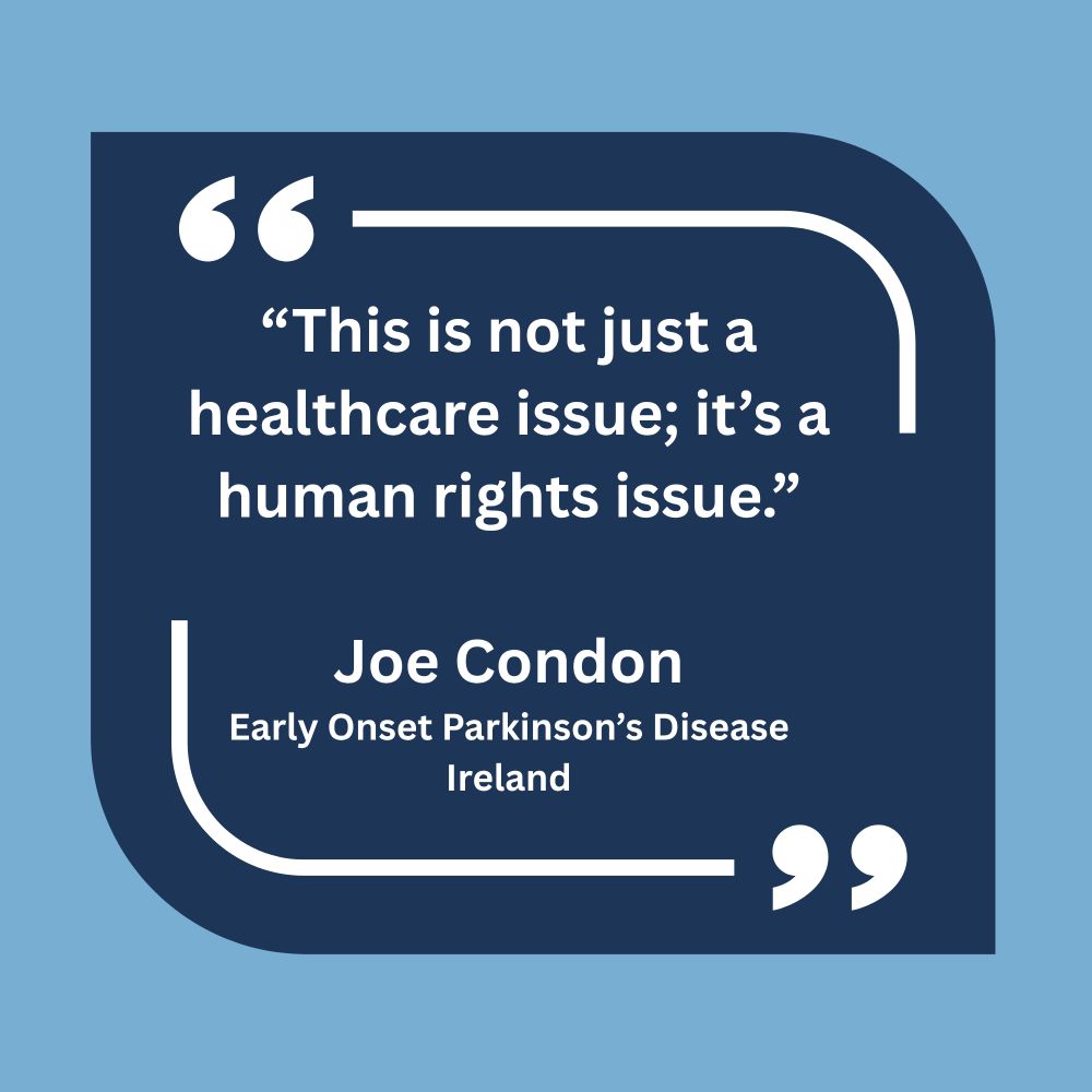 A quote box saying "This is not just a healthcare issue; it is a human rights issue." attributed to Joe Condon 