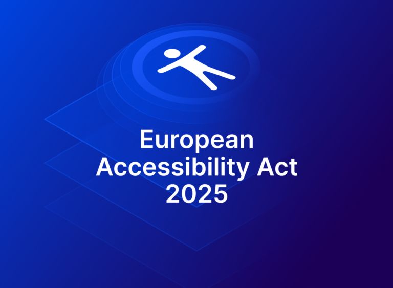 A white digital accessibility logo with white text reading 'European Accessibility Act 2025 on a dark blue background.