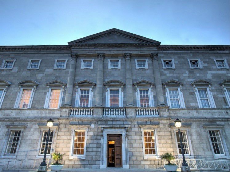 A picture of the Kildare Street facade of Leinster House.