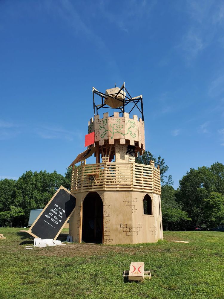 This castle was built for “Games People Play” theme and included second and third floor look out decks, giant card decks, an RPG, giant dice, etc. 