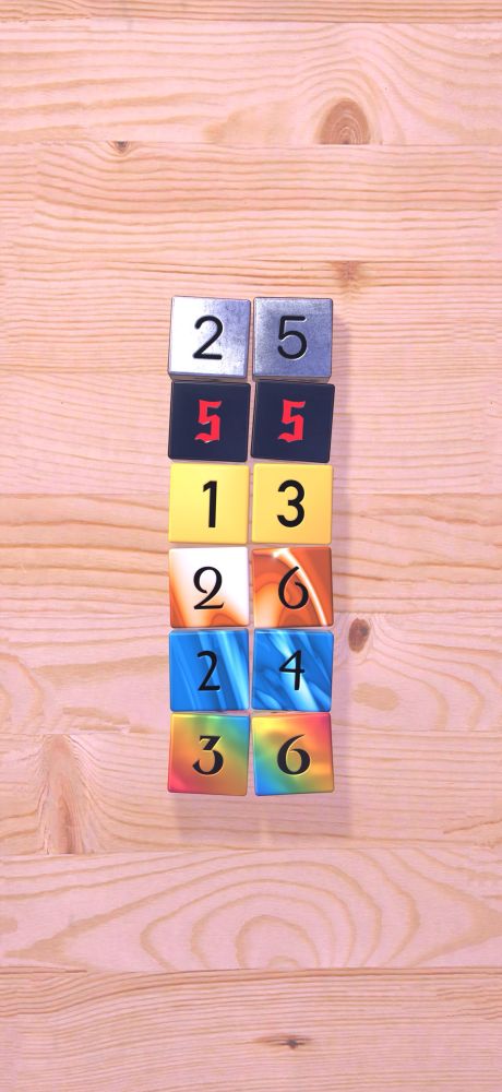 6 successive rolls of 2d6: 2-5, 5-5, 1-3, 2-6, 2-4, 3-6