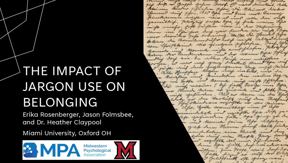 Title slide of my talk, The Impact of Jargon Use on Belonging by Erika Rosenberger, Jason Folmsbee, and Dr. Heather Claypool. 