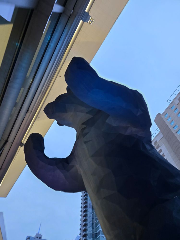 Blue Convention Bear during the day