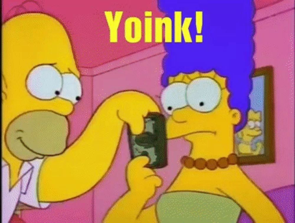 a cartoon of homer simpson and marge simpson with yoink written on the bottom