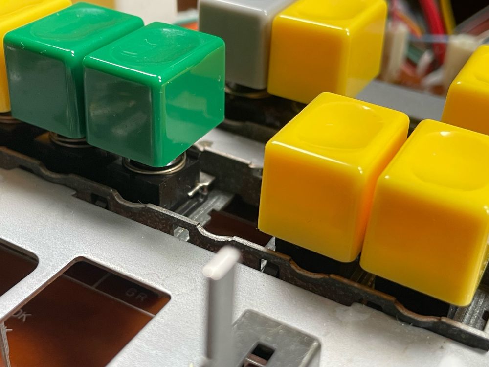 Chonky colorful ALPs buttons from a Yamaha Electone organ circa 1979.
