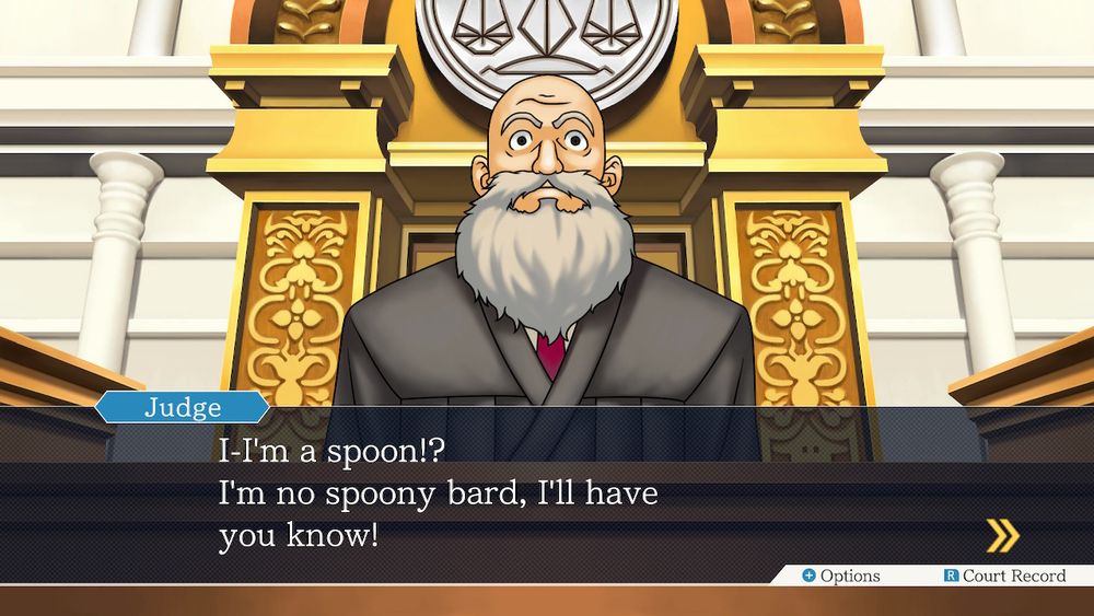 The judge sayings "I-I'm a spoon!? I'm no spooky bard, I'll have you know!"