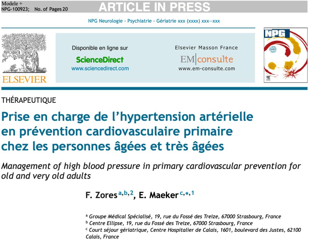 Prise en charge de l’hypertension artérielle en prévention cardiovasculaire primaire chez les personnes âgées et très âgées.