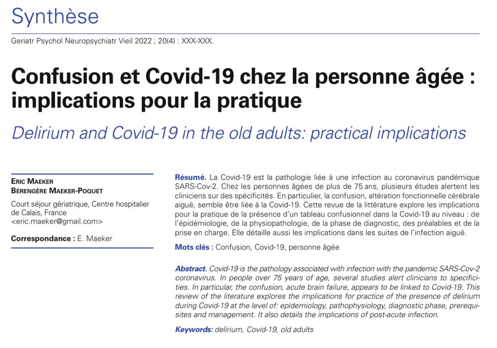 Confusion et COVID-19 chez la personne âgée, implications pour la pratique.