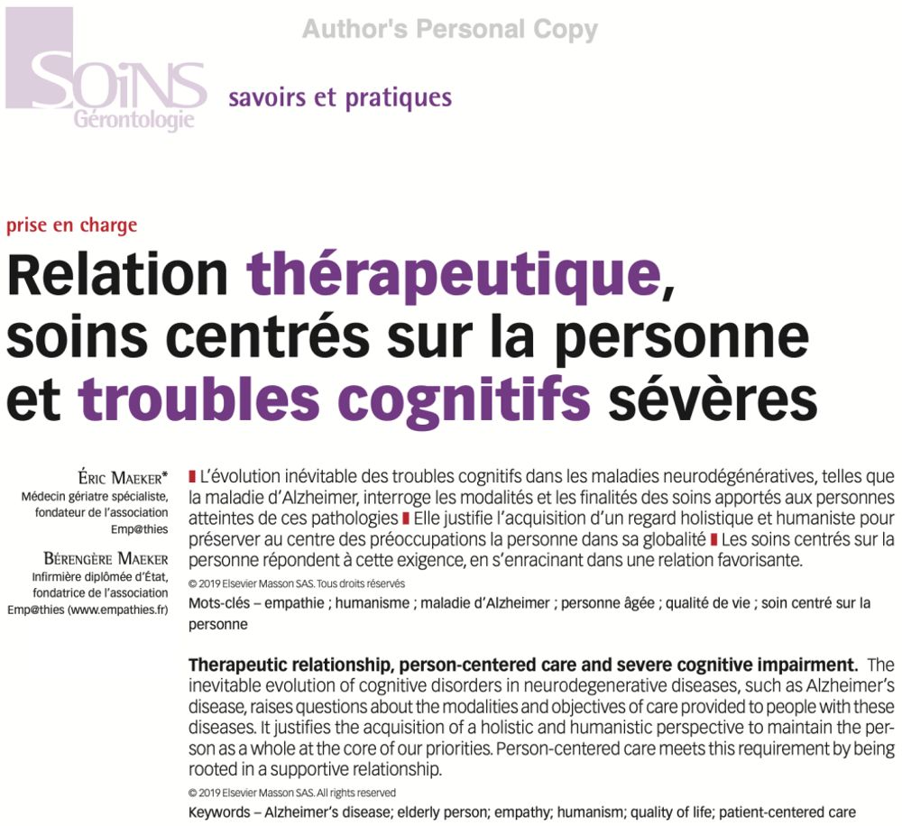 Relation thérapeutique, soins centrés sur la personne et troubles cognitifs sévères