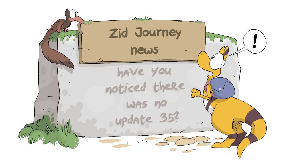 "Zid Journey news" graphic banner with "have you noticed there was no update 35?" title