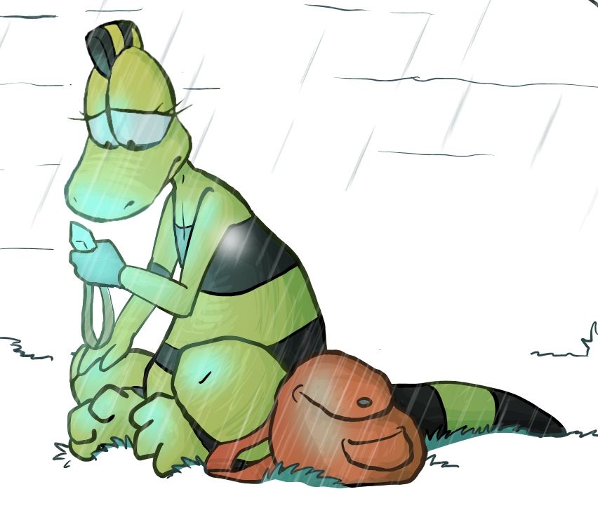 Sad Zniw looking at a crystal necklace. Artwork from 2012