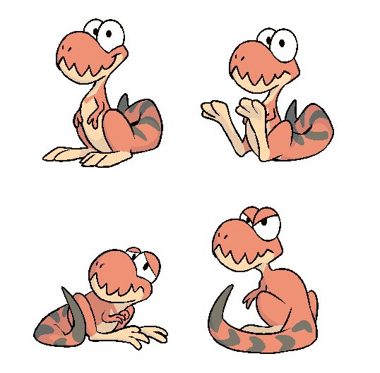 Several moods of Kidd, from Zid Journey - happy, neutral, scared and angry