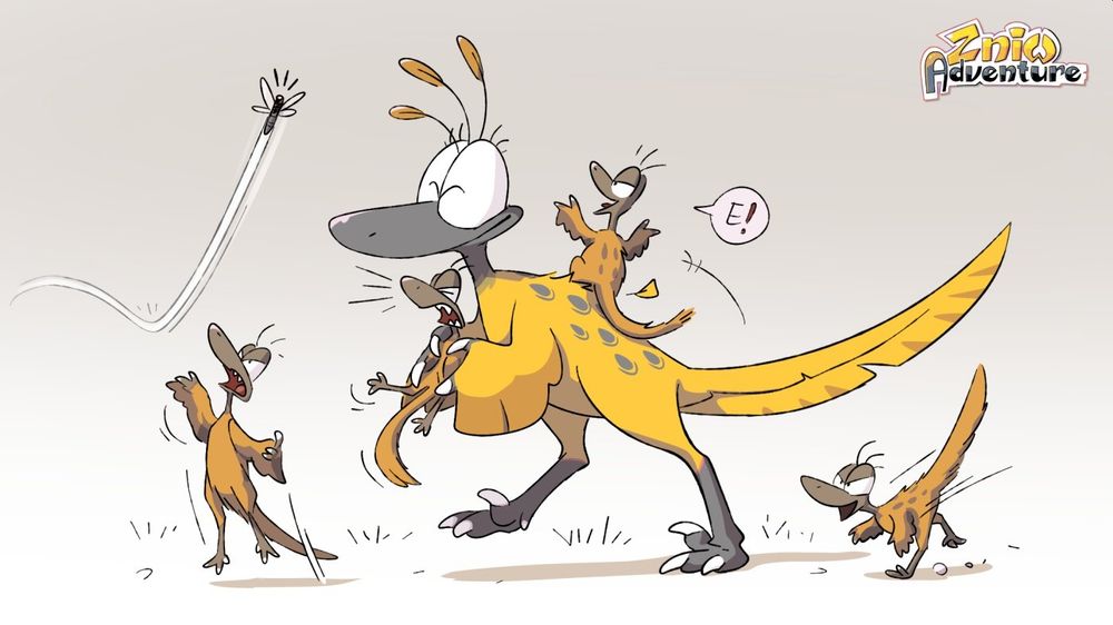 Troodon with hatchlings, promo artwork from Zniw Adventure