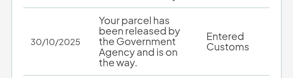Your parcel has been released by the Government Agency and ist on the way.