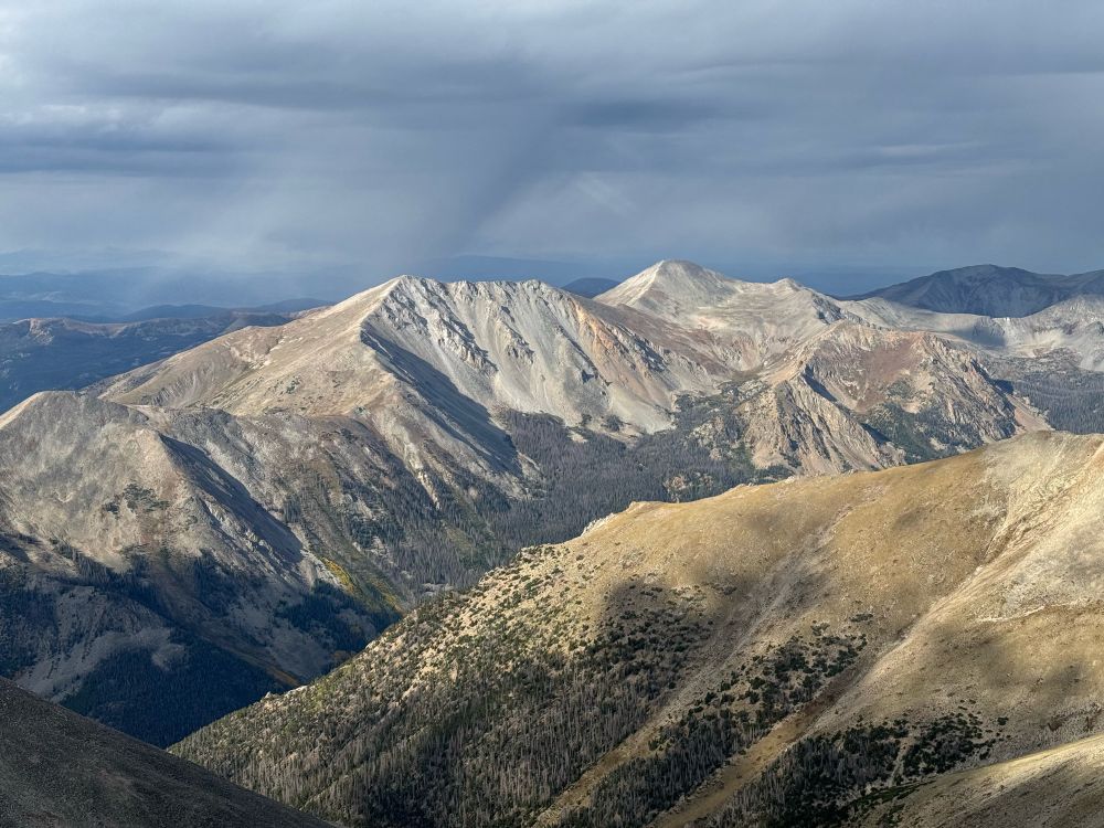 Mountain view with moody clouds in the distance