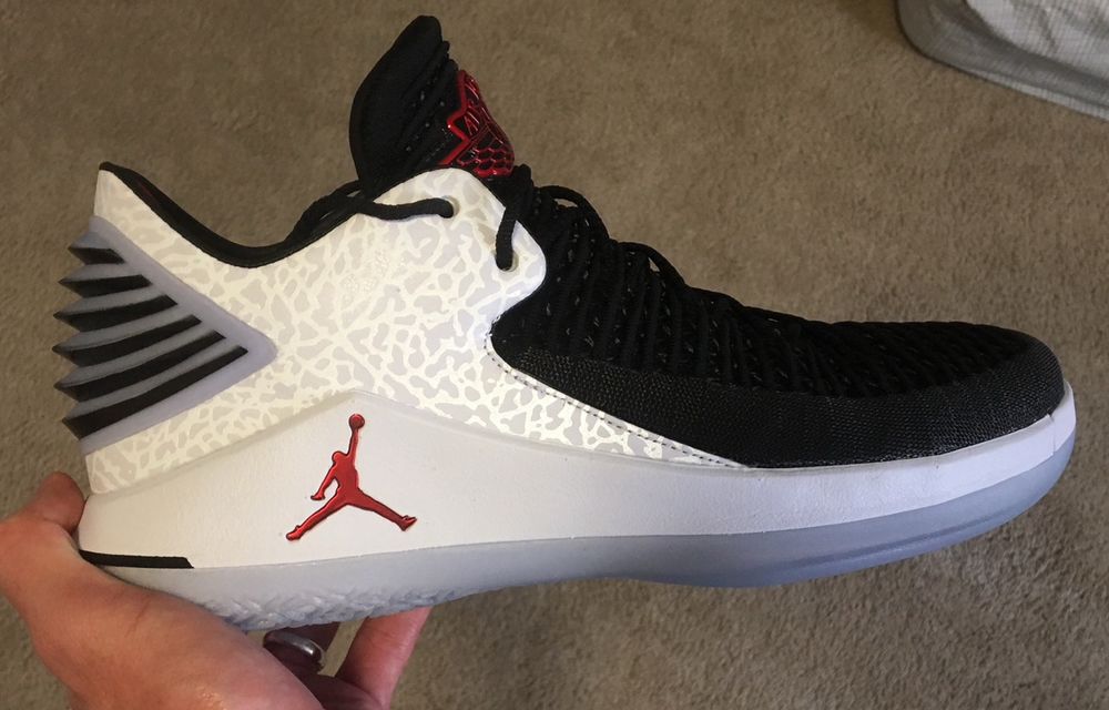 Jordan 32 lows with white elephant print. 