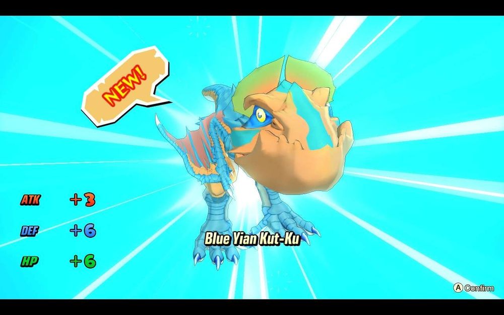 A baby blue Yian Kut-Ku from Monster Hunter stories 