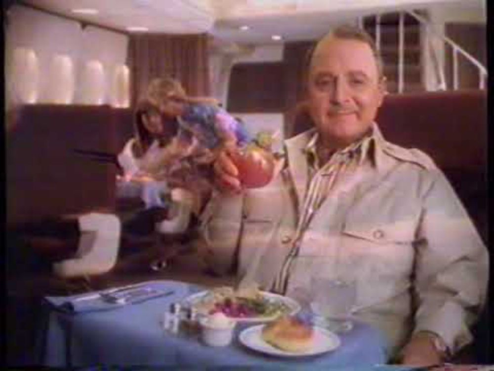 1989 America West service to Hawaii "John Hillerman - Bird of Paradise service" TV Commercial