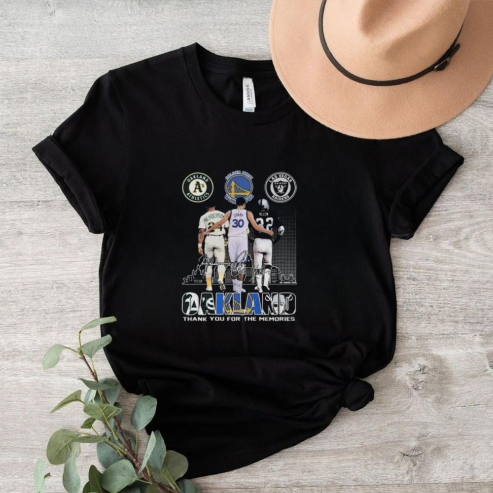 Oakland Athletics Golden State Warriors Las Vegas Raiders Proud Of Oakland Signatures Shirt - Limotees Fashion t-shirt online