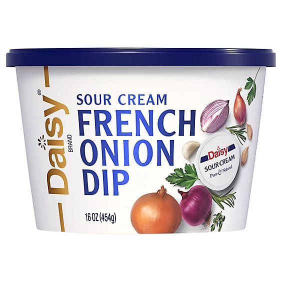A tub of Daisy brand French onion Dip