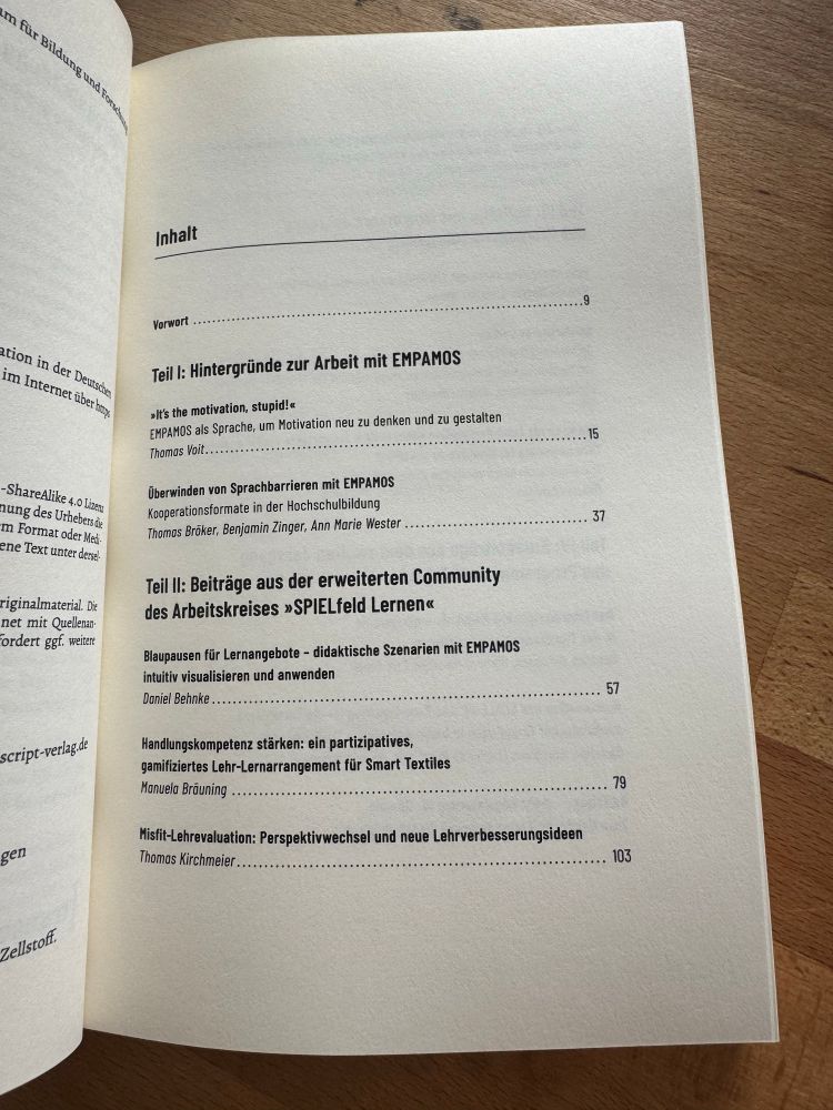 Ausschnitt des Inhaltsverzeichnisses des Sammelbands „Hochschulbildung und Spiel“