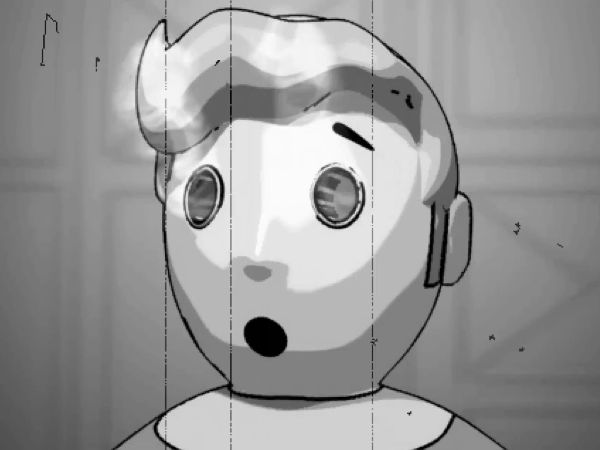 Pipboy from Fallout 2's intro cinematic after suffering eye damage due to sun exposure.