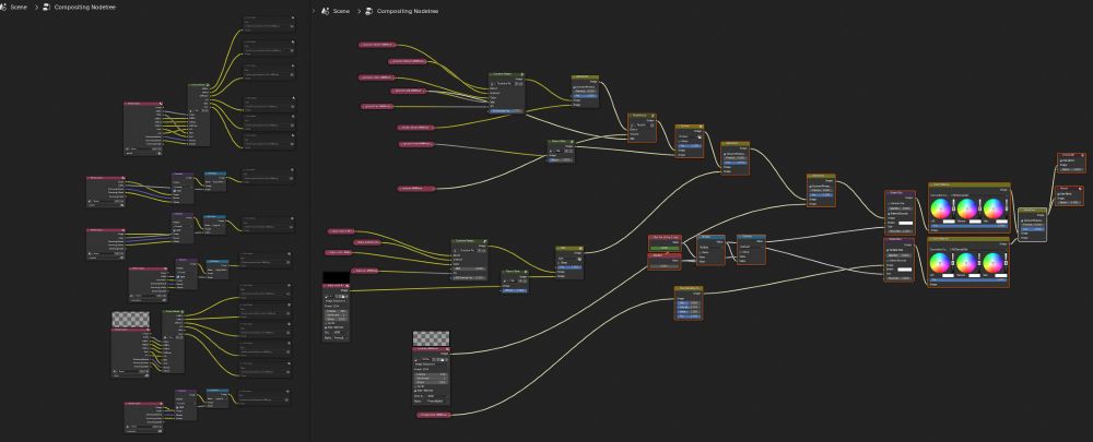Two complex node trees for image export and import in Blender