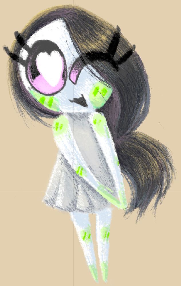 Mitsi! Super proud of this one. Especially her hair :0 She’s so fun to draw hehe. She was gonna have a pink bow, but it kept looking ugly to me so I gave up on it.