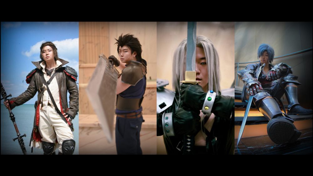 Side-By-Side: My cosplays of Viper Meteor, Zack Fair, Sephiroth, and Clive Rosfield 